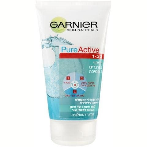 גרנייה פיור אקטיב 3 ב- 1 חימר לעור שמן GARNIER PURE Facia Cleanser 3 in 1