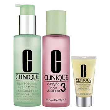 קליניק ערכת שלושת השלבים סוג עור 3 הכולל: שלב 1- סבון נוזלי+מי הסרה מס3+גל לחות Clinique 3step skin care system