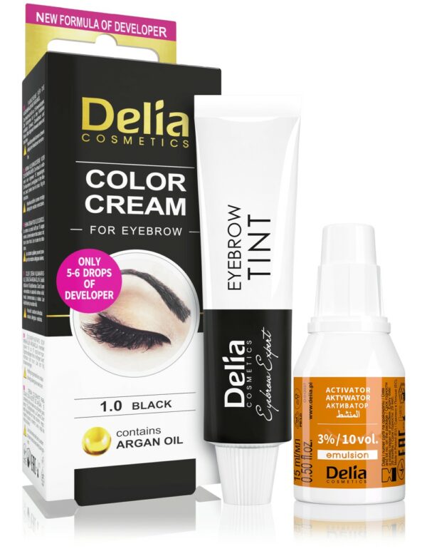 דליה קוסמטיקס ערכת צבע לגבות עם שמן ארגן גוון 1.0 שחור 15מ"ל DELIA COSMETICS COLOR CREAM EYEBROW 1.0 BLACK 15ML